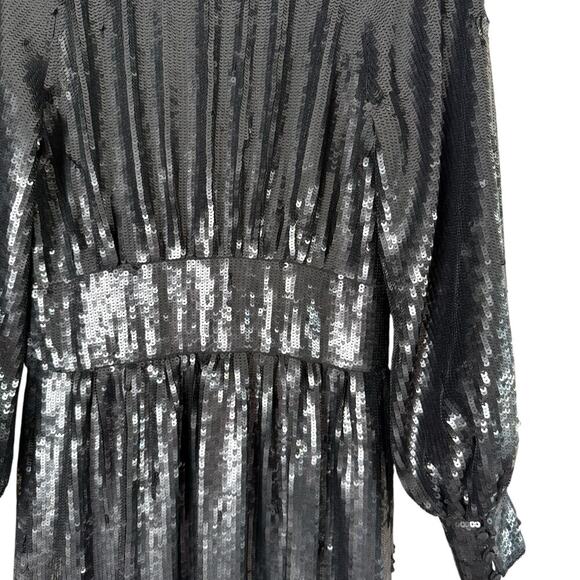 NWT Joie‎ Black Sequin Kyria Midi Dress Long Sleeves Button Front V-Neck, Size 4 - Picture 13 of 16